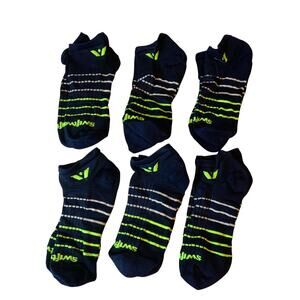 Bundle of Swiftwick Aspire Zero Socks Stripe Navy Neon Yellow Mens XL